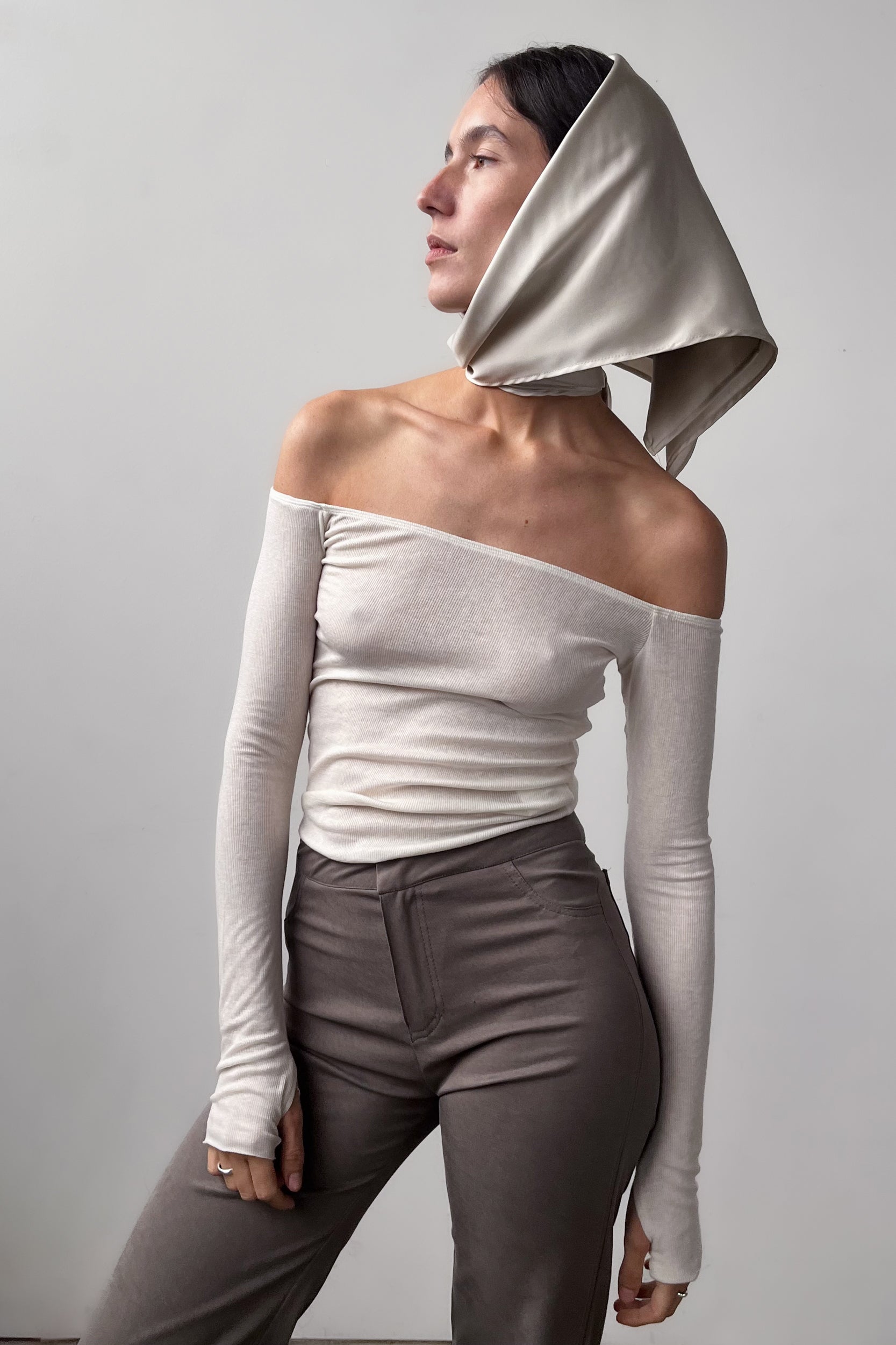 Off-Shoulder Long Sleeve Top - Cream White