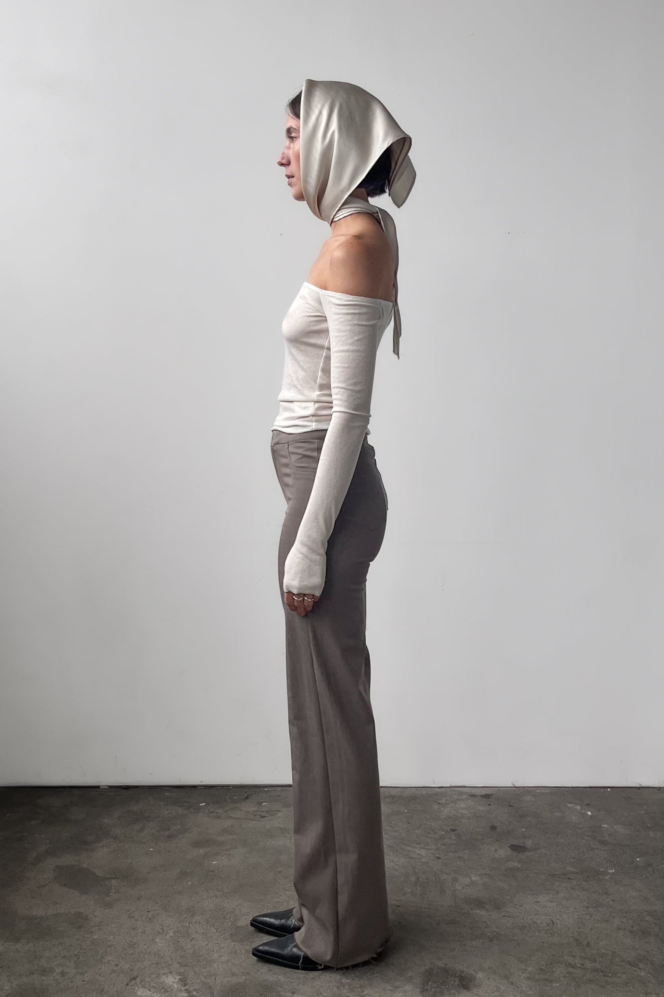 Off-Shoulder Long Sleeve Top - Cream White