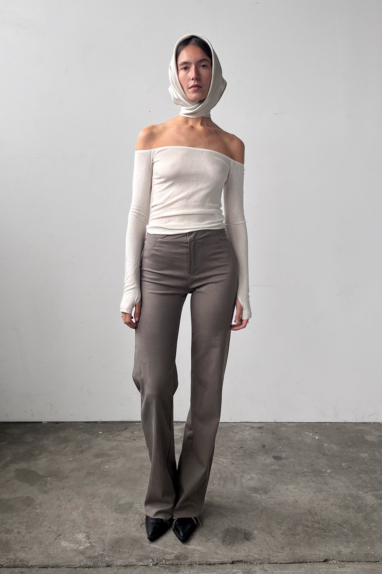 Off-Shoulder Long Sleeve Top - Cream White