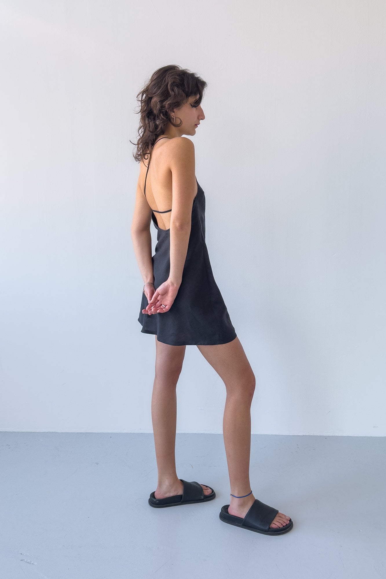 One Strap Linen Dress - Midnight