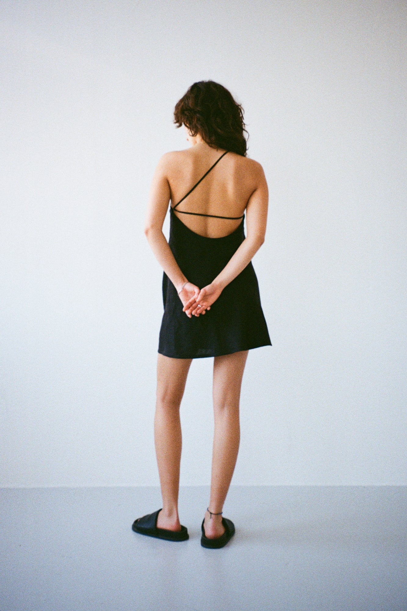 One Strap Linen Dress - Midnight