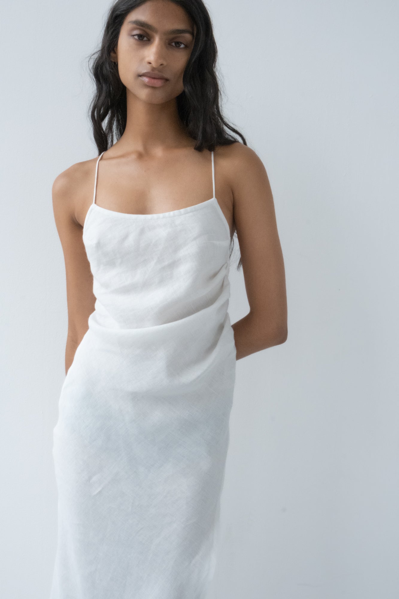 Side Drape Linen Dress - Off White