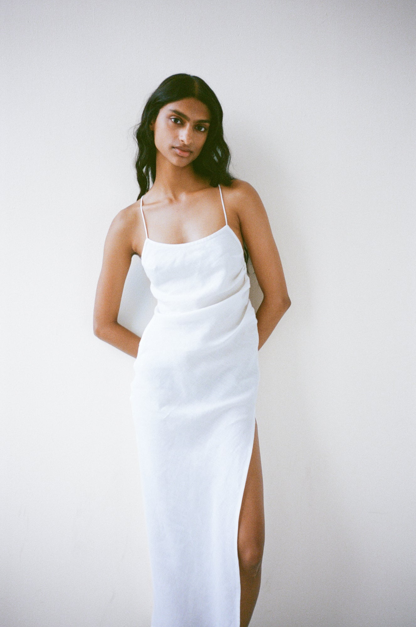 Side Drape Linen Dress - Off White