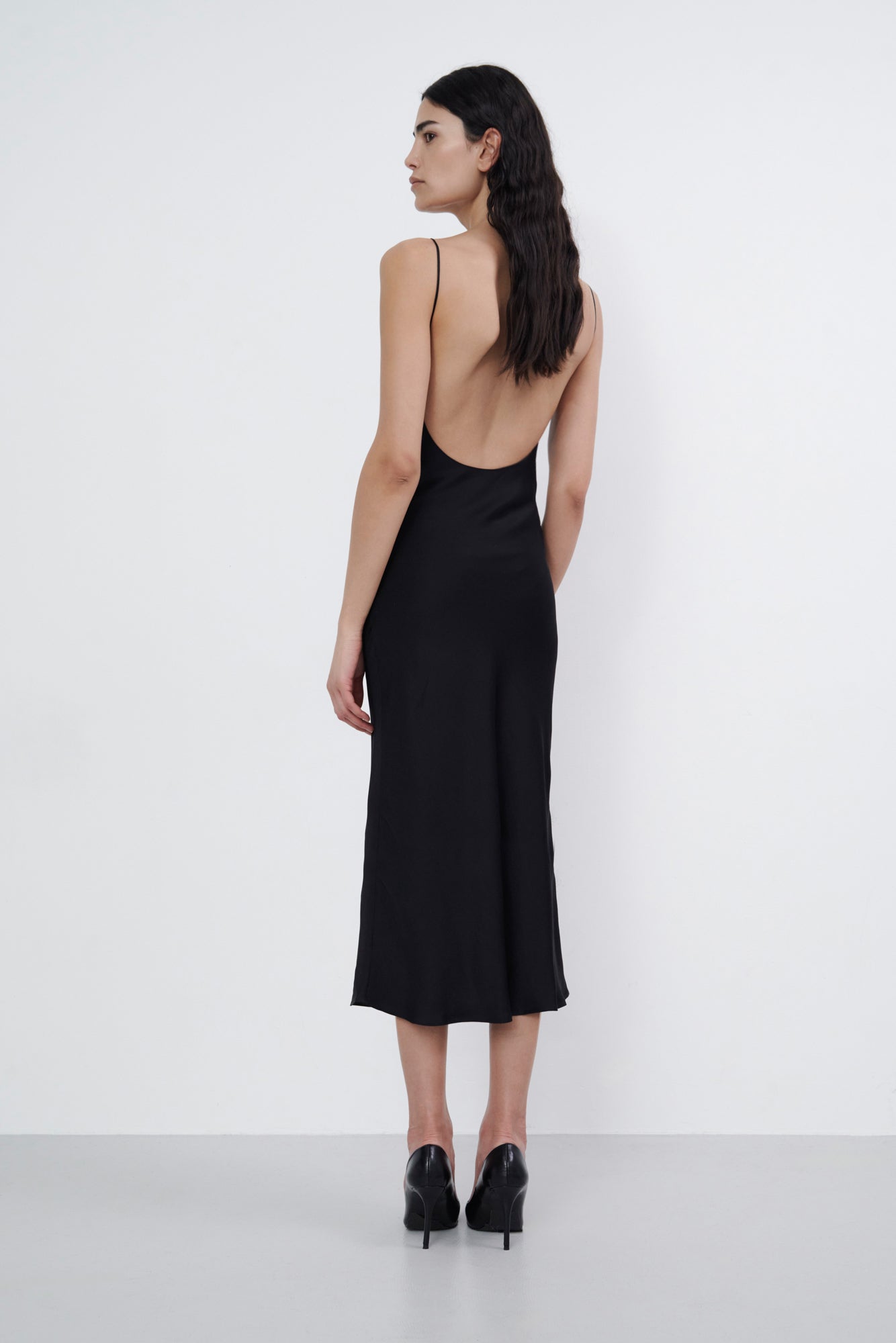 Backless Long Slip Dress - Black