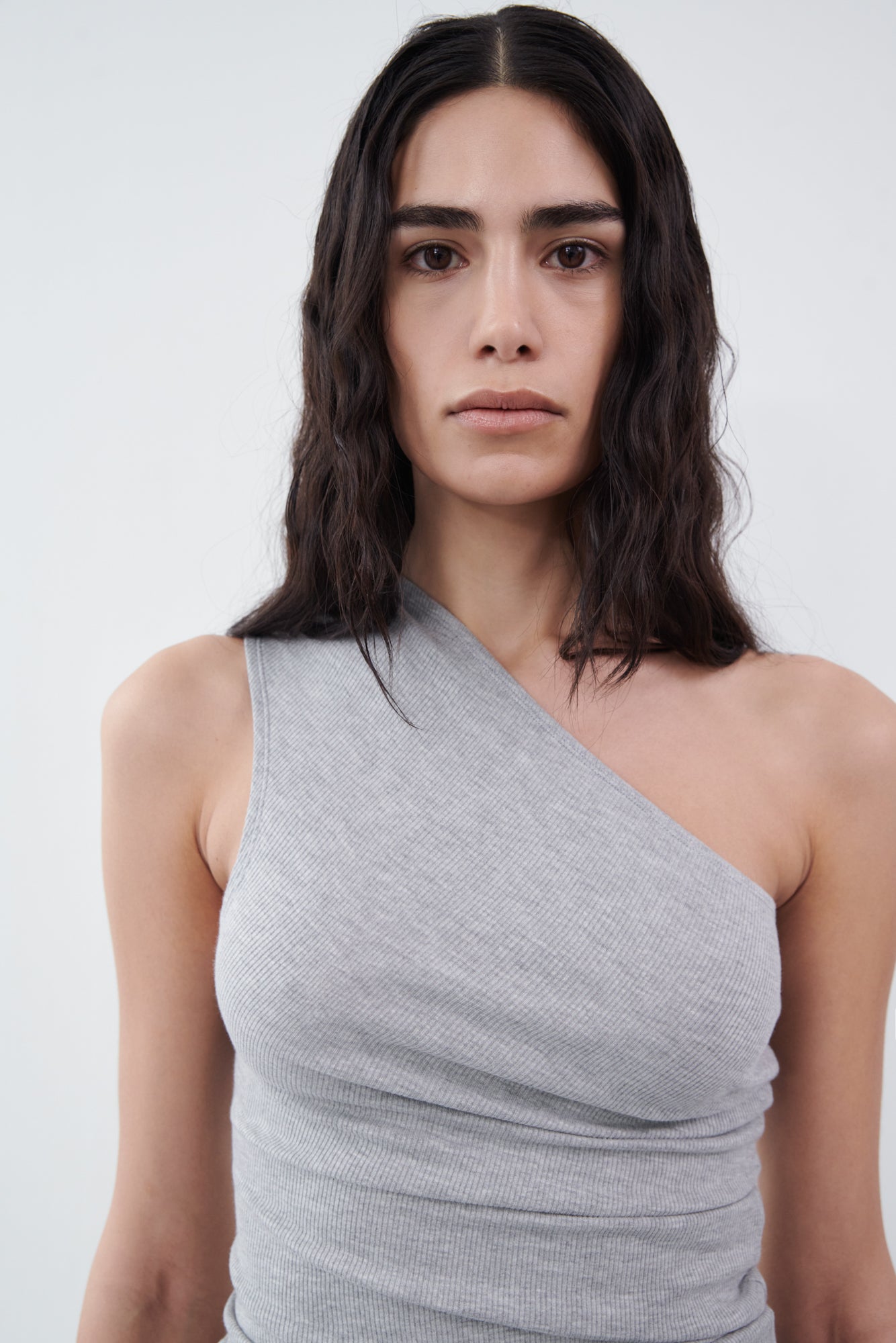One Shoulder Tank - grey melange