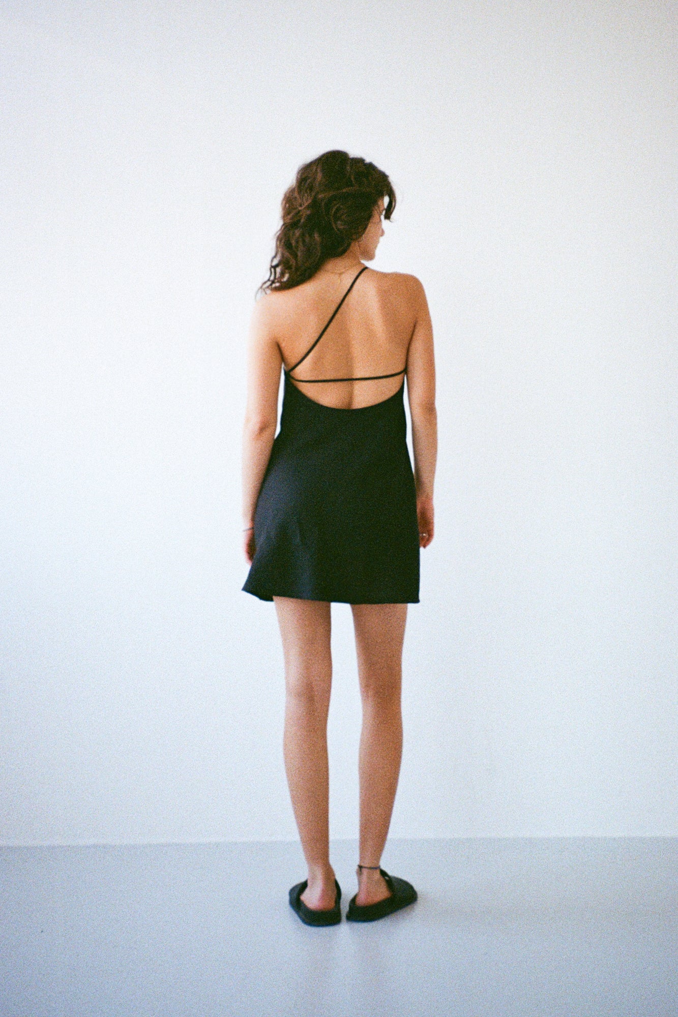 One Strap Linen Dress - Midnight