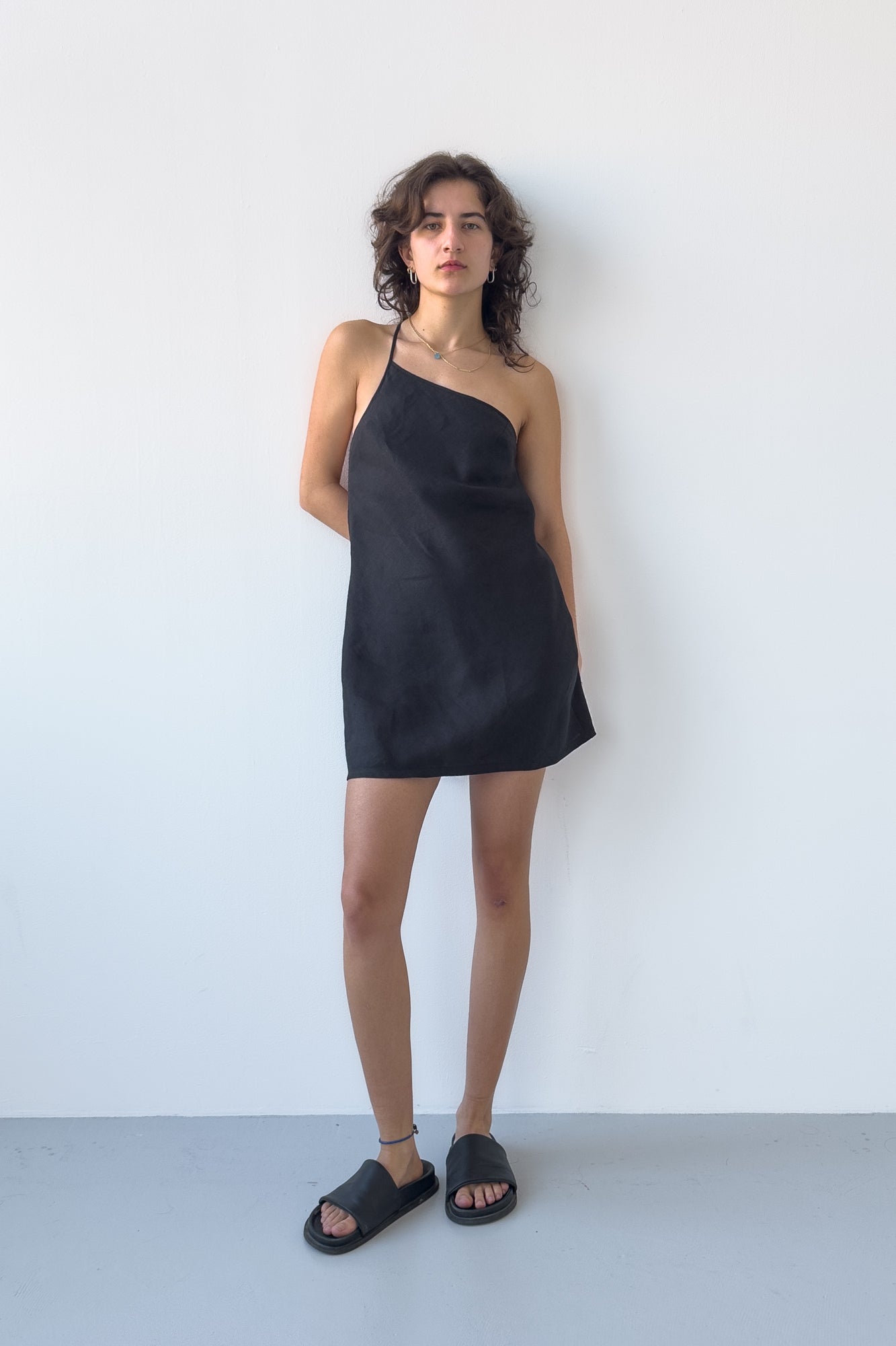 One Strap Linen Dress - Midnight