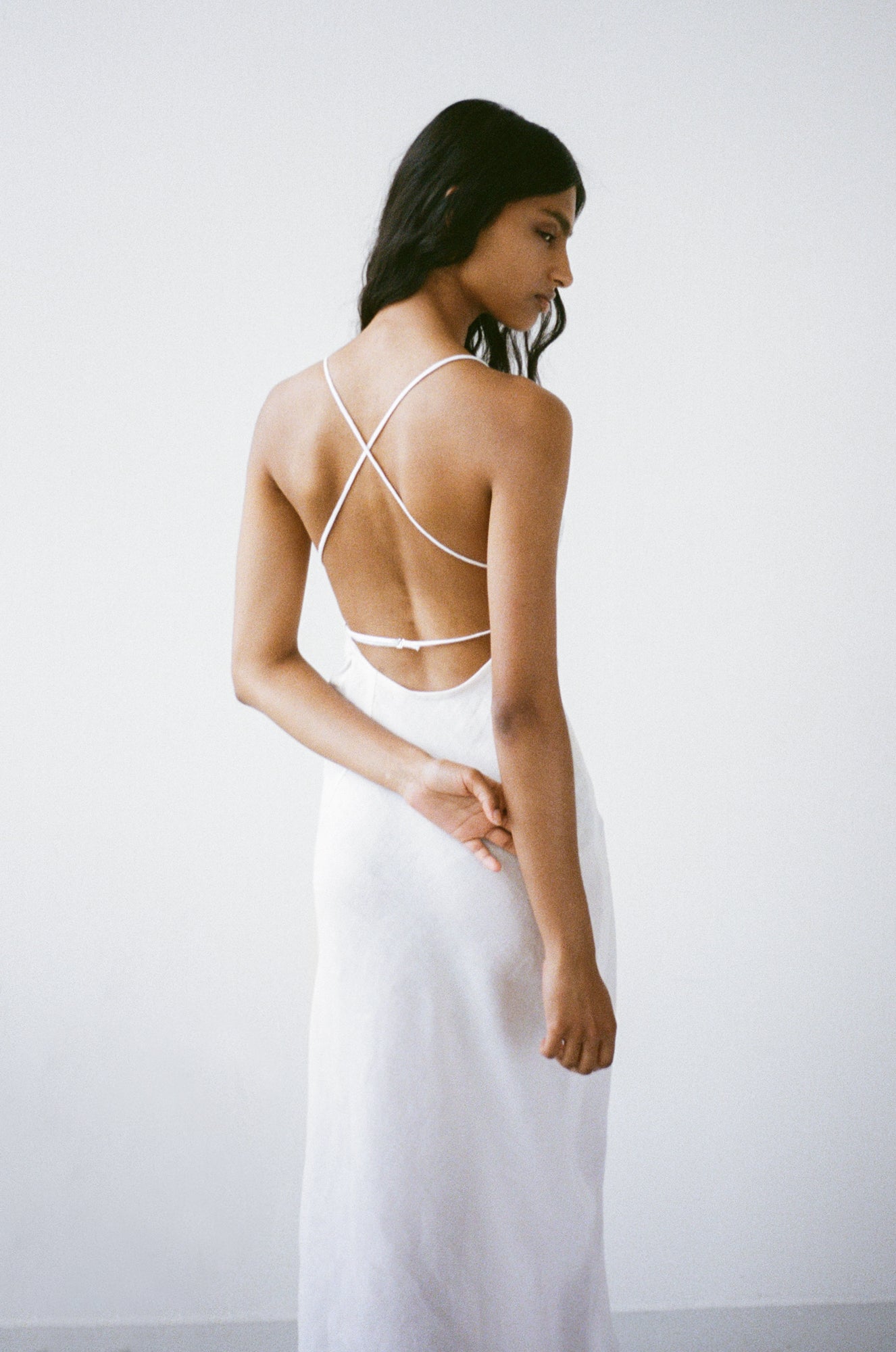 Side Drape Linen Dress - Off White